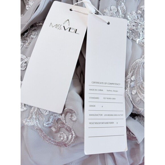 Miss Veil Womens Light Gray Short Sleeve Boat Neck Midi A-Line Dress Size Large - Picture 11 of 11